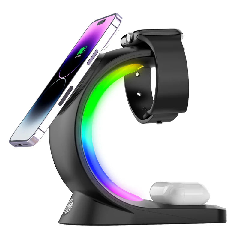 4-in-1 Magnetic Wireless Charging Station – Fast Charging Dock with Ambient Light, Compatible with iPhone, Apple Watch, and AirPods Pro