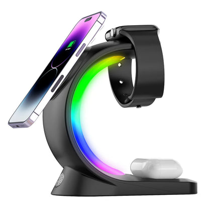 4-in-1 Magnetic Wireless Charging Station – Fast Charging Dock with Ambient Light, Compatible with iPhone, Apple Watch, and AirPods Pro