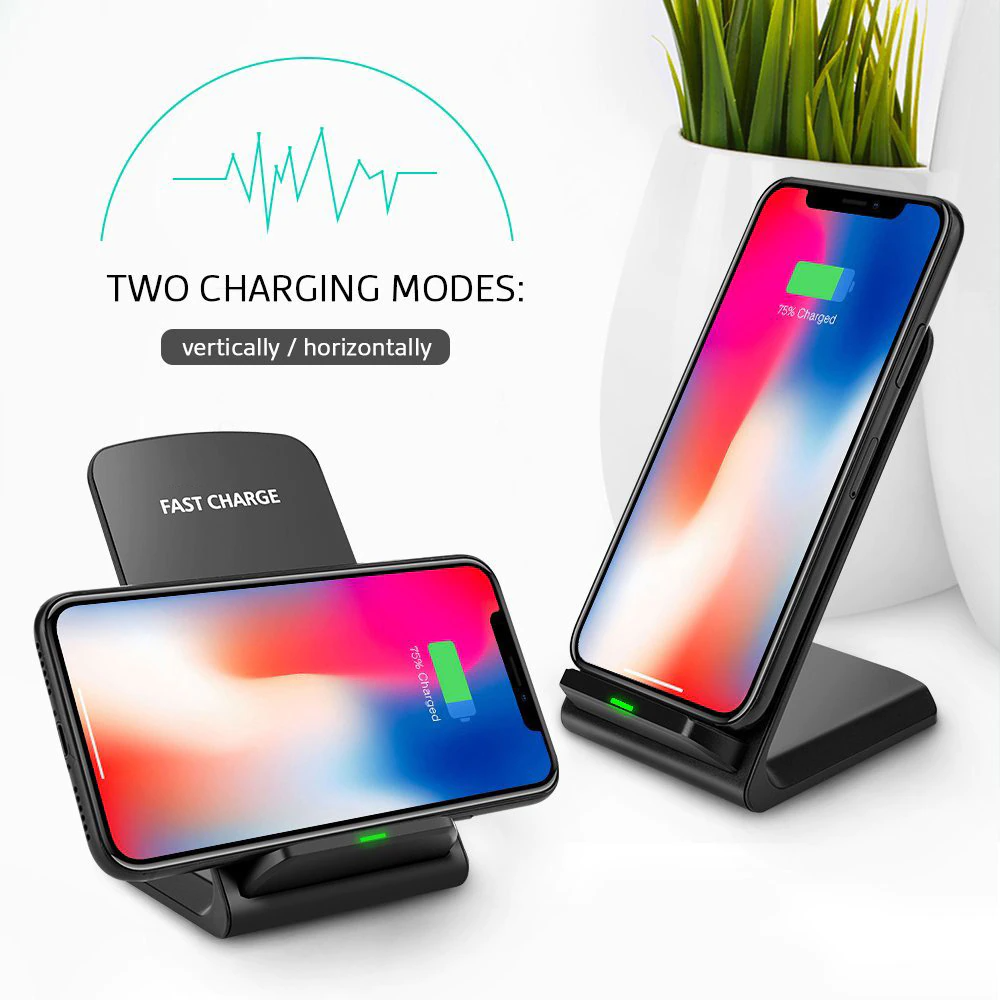 Fast Qi Wireless Charger Stand & Charging Pad Dock for iPhone & Samsung Galaxy Phones