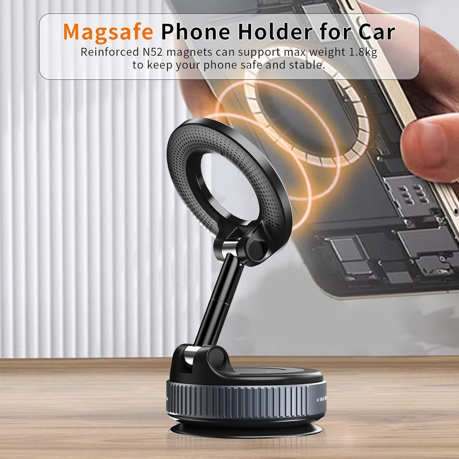 Foldable Vacuum Magnetic Car Phone Holder 360° Rotating Phone Mount