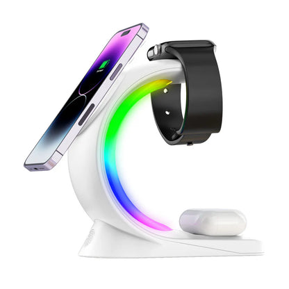 4-in-1 Magnetic Wireless Charging Station – Fast Charging Dock with Ambient Light, Compatible with iPhone, Apple Watch, and AirPods Pro