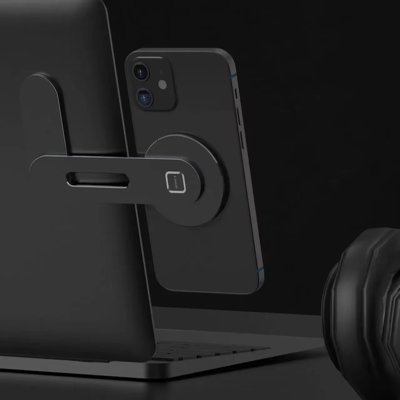 Magnetic Laptop Side Mount Phone Holder Foldable Stand for Iphone & Android