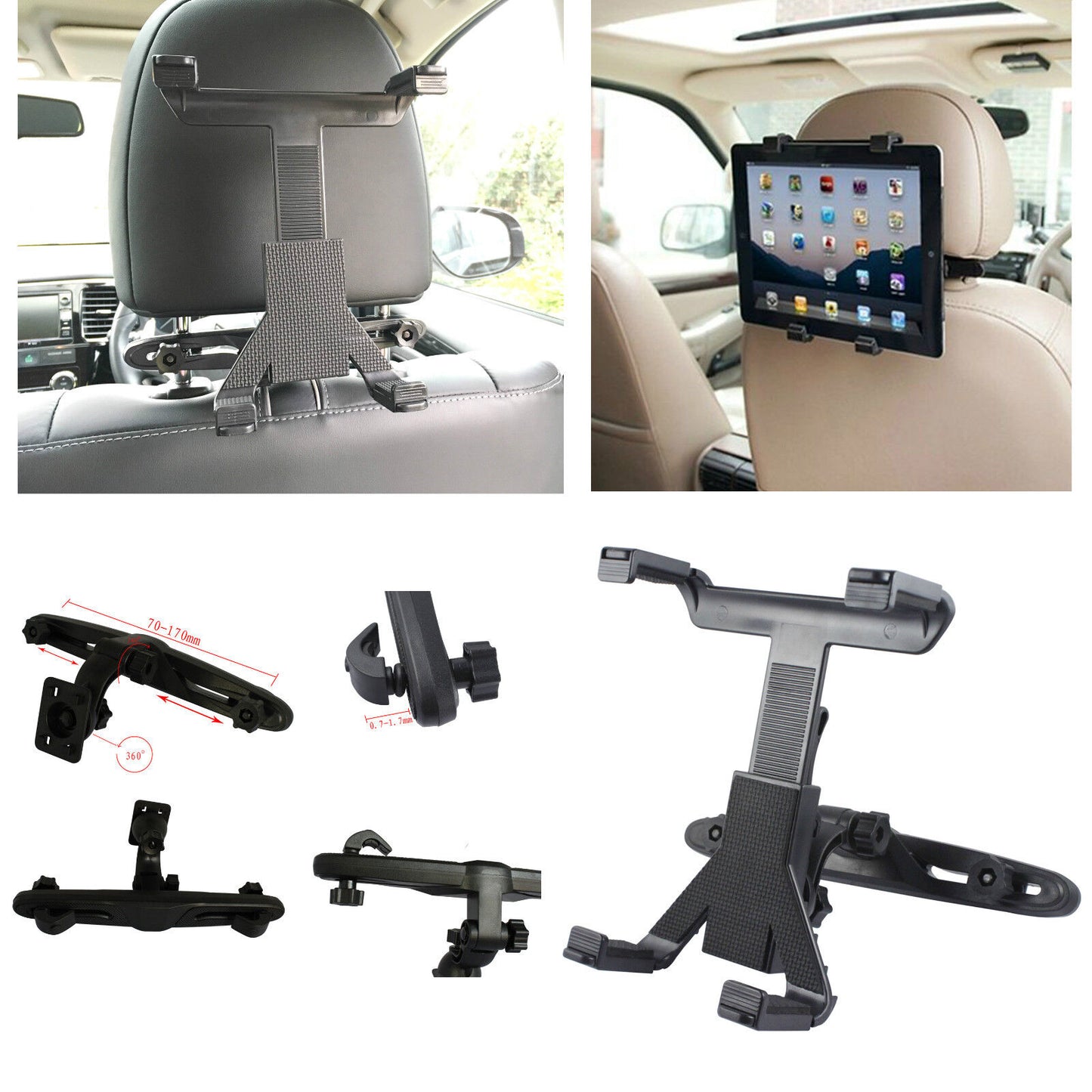 Universal Car Headrest Tablet Holder Mount for iPad & Samsung Devices