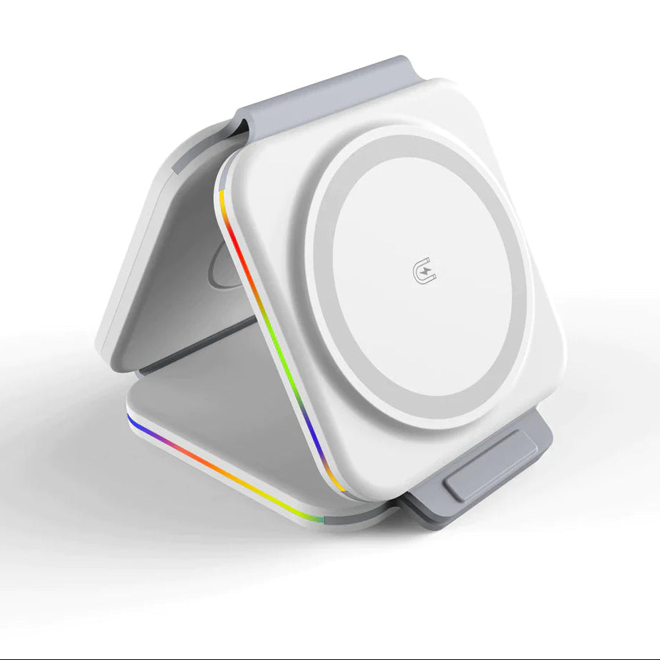 3-in-1 Foldable Magnetic Wireless Charger – Portable Charging Station for iPhone 11-14 Series, Apple Watch, and AirPods