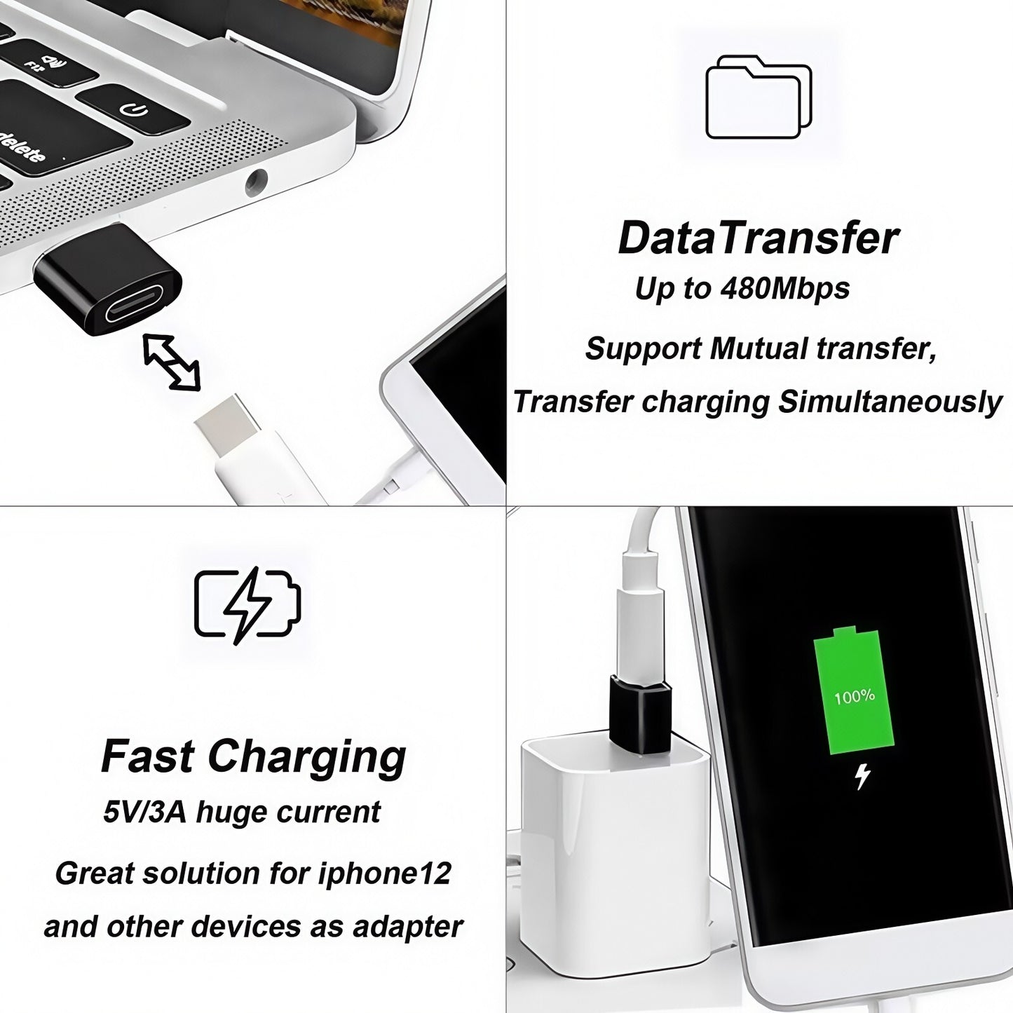 USB-A to USB-C Adapter | Fast Charging OTG Converter for iPhone 15/16, Samsung, and Android Devices